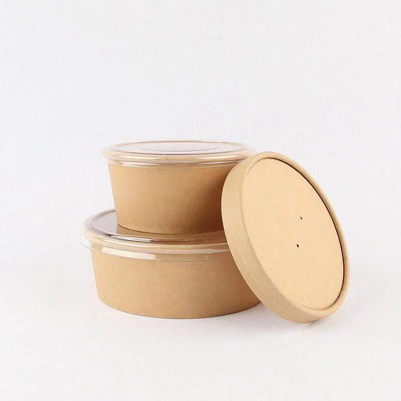 Disposable Custom Printing Food Packing Box Container Salad Bowls Kraft Paper Bowl with Lid