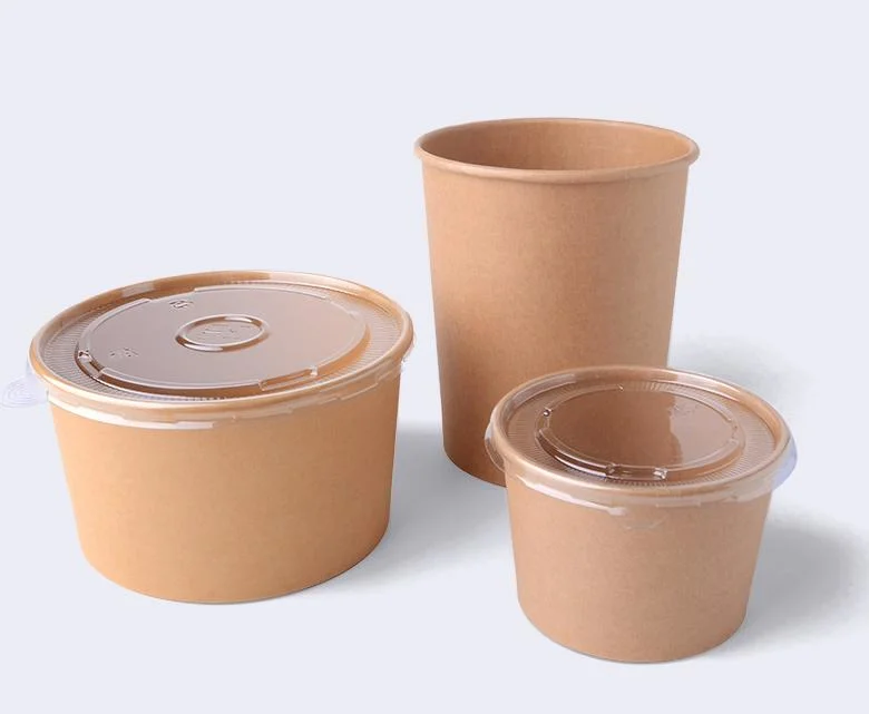 Disposable Paper Bowl Making Machine Kraft Paper Bowl Round Takeaway Soup Bowl Porridge Bucket Dessert Packaging Takeaway Box with Lid