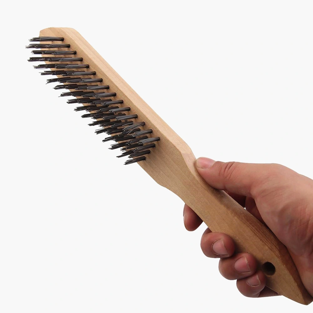 Wooden Handle 5 Rows Stainless Steel Straight Wire Brush