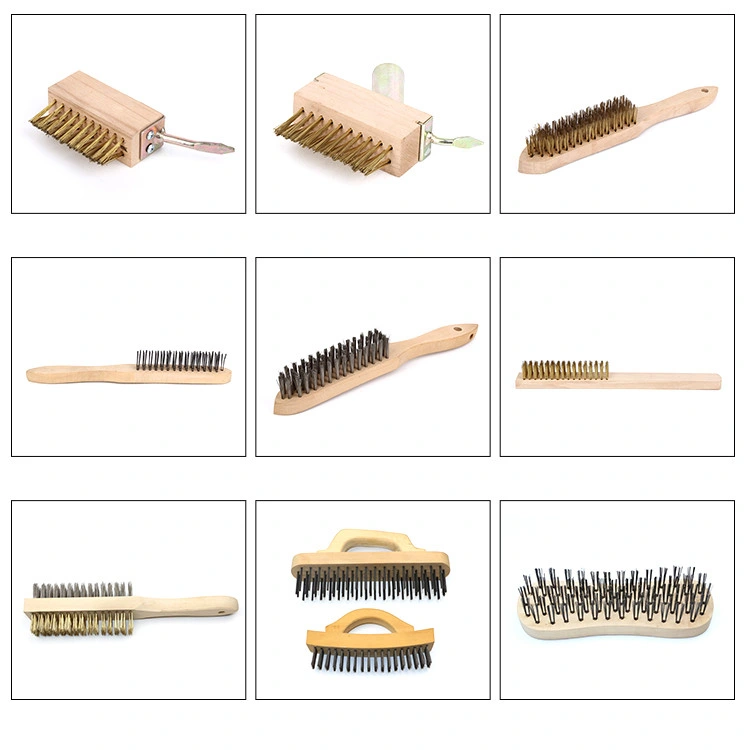 Wooden Handle 5 Rows Stainless Steel Straight Wire Brush