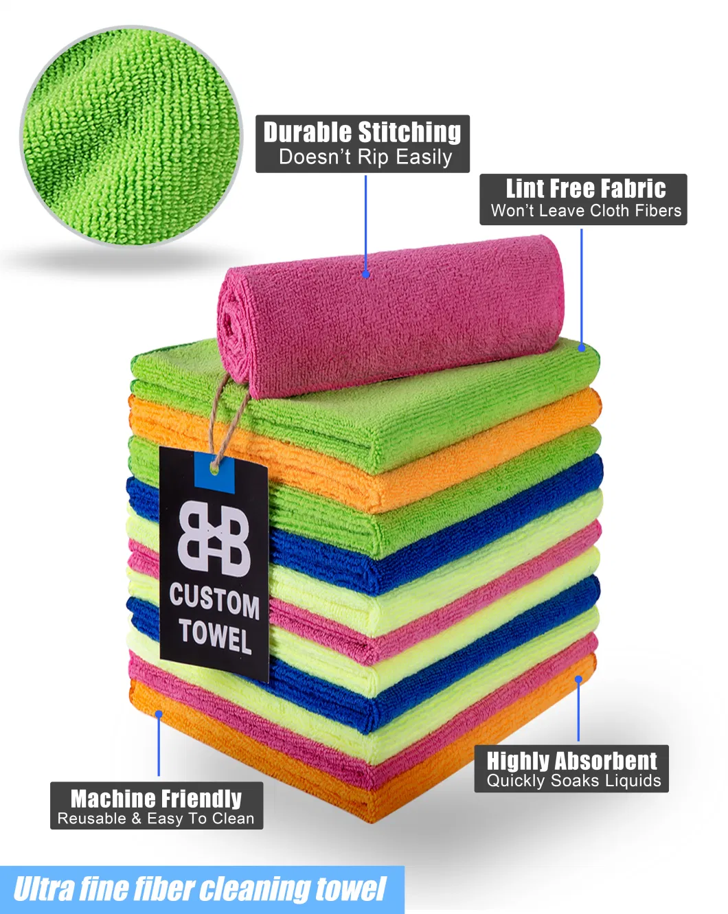 Wholesale Quick Dry Microfiber Car Cleaning Towel with Custom Logo Laser Engraving/Printing/Embroidered