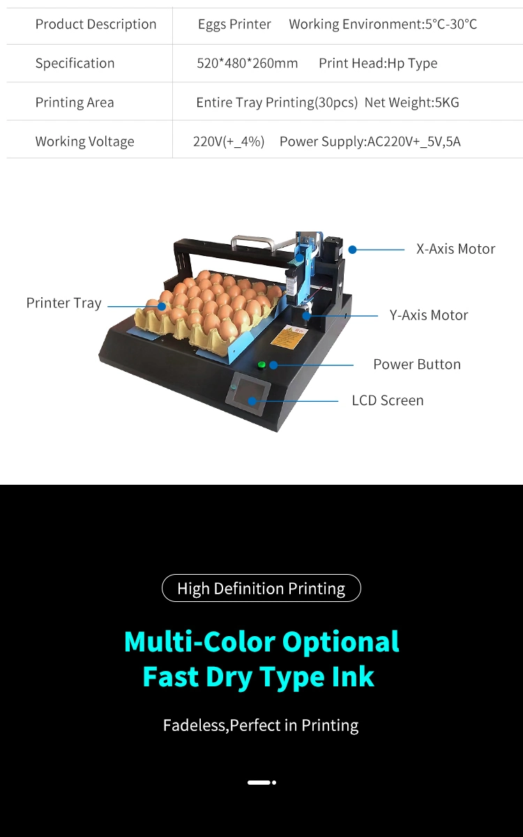 Product Day Printer Ink Jet Printing Full Tray Eggs Intelligent Printing in Food/Agricuture Industry