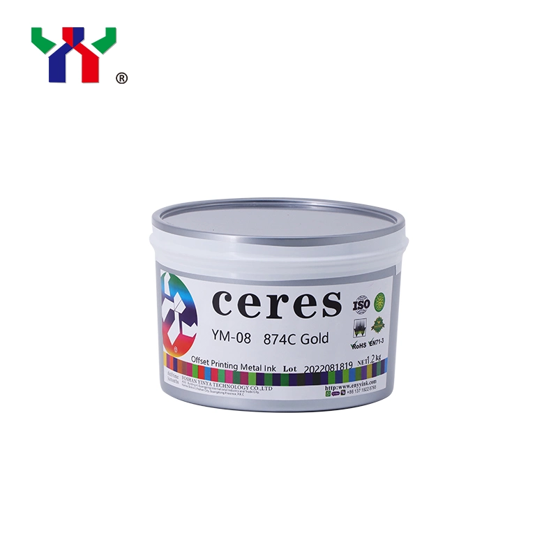 High Quality Ceres Offset Metal Ink for Iron, Color 874 Gold, Hot Air Natural Dry, 2kg/Can