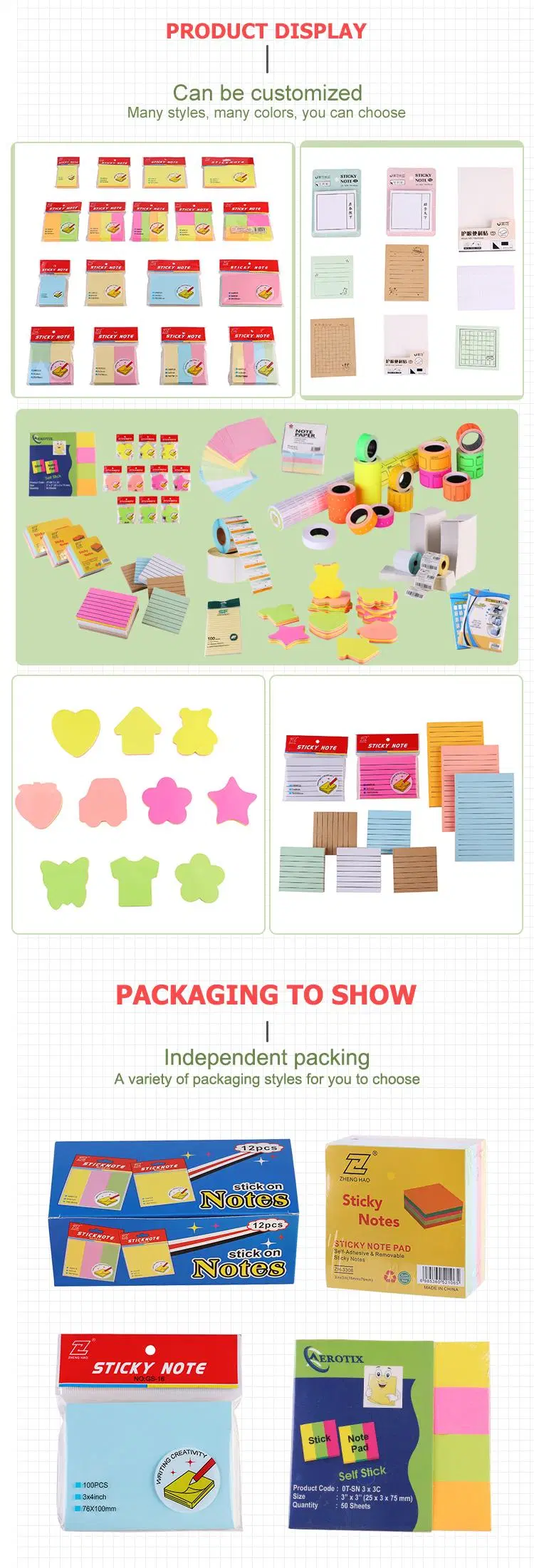 Custom Shape Personalized Cute Sticky Notes No Minimum Offset Paper 80GSM Sticky Notes