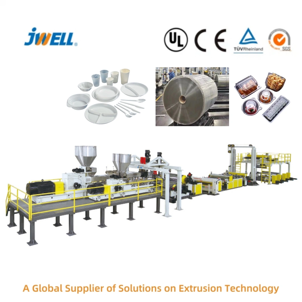 Jwell Plastic PVC Pet APET PETG PLA PP ABS Rigid Film Transparent Acrylic Clear Sheet Extrusion Production Line for Thermoformed Food Packaging Printing Sheet