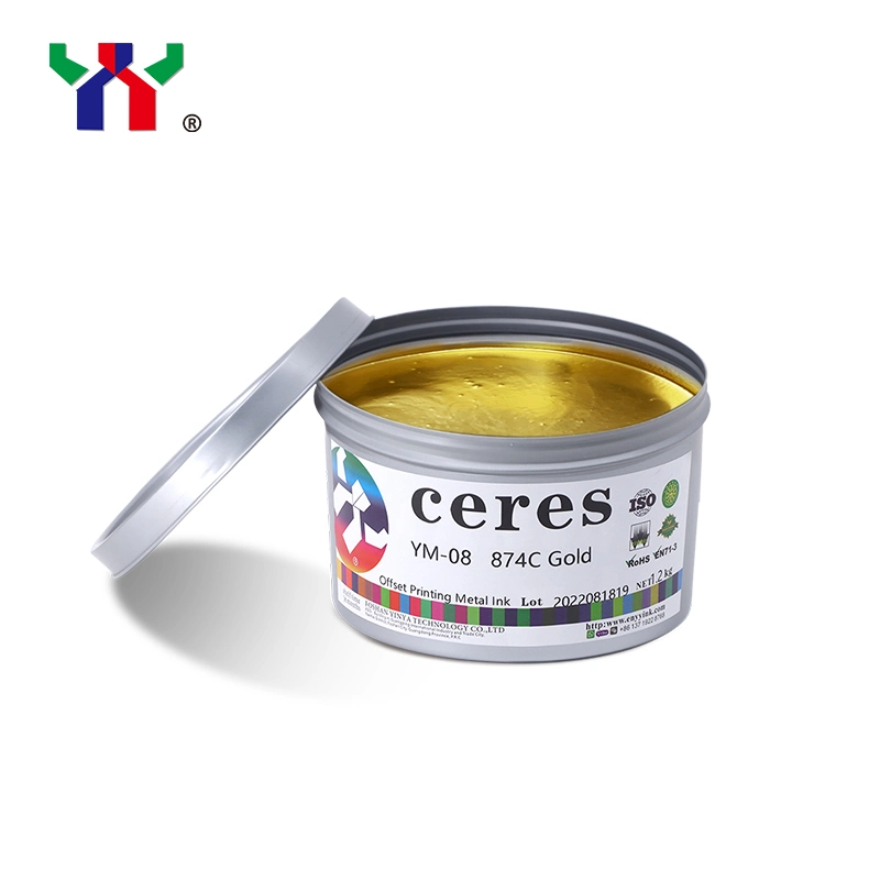 High Quality Ceres Offset Metal Ink for Iron, Color 874 Gold, Hot Air Natural Dry, 2kg/Can