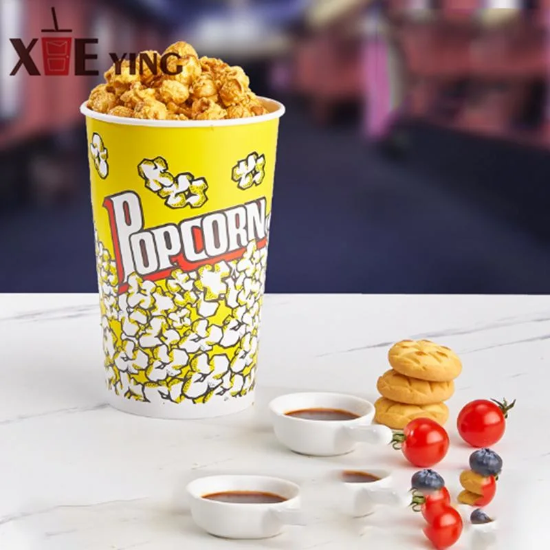 85 Oz Disposable Paper Popcorn Buckets with Plastic Food Lid Box