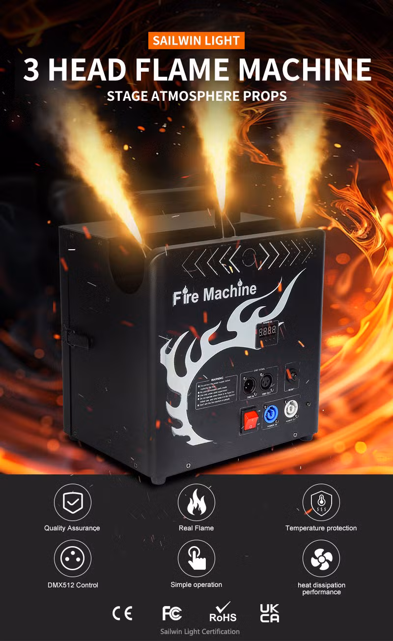 300W Flame DMX Stage Effect Fire Machine Spray Colorful 3 Head Flame Fire Fountain Machine Thrower Fire Flameeffect Machine