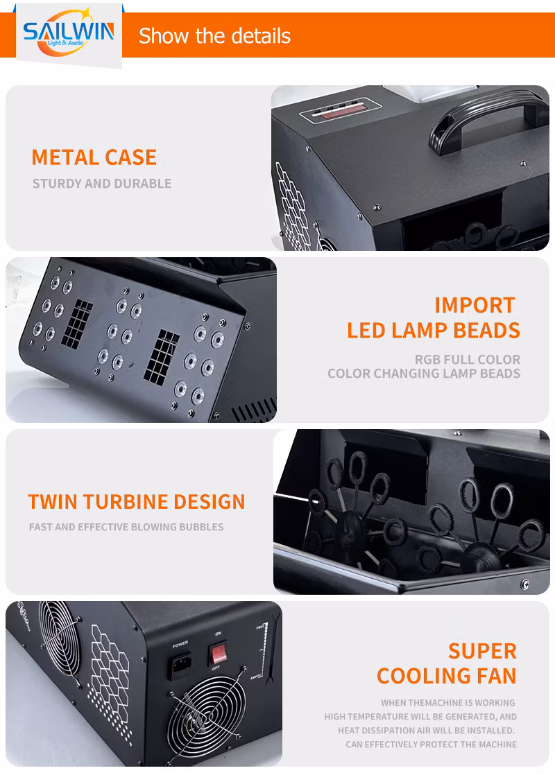 Sailwin 2000W LED Stage Lights DMX Disco Party Fog Smoke Bubble Machine for Bar Entertainment