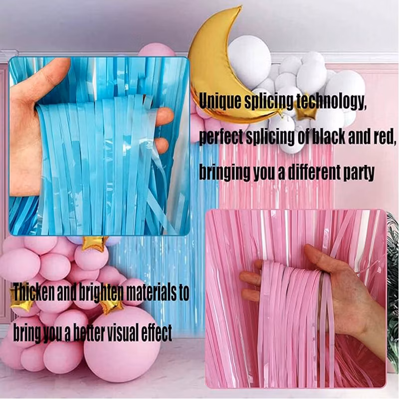 Foil Fringe Curtain Backdrop for Wedding Birthday Gender Reveal Party Decoration