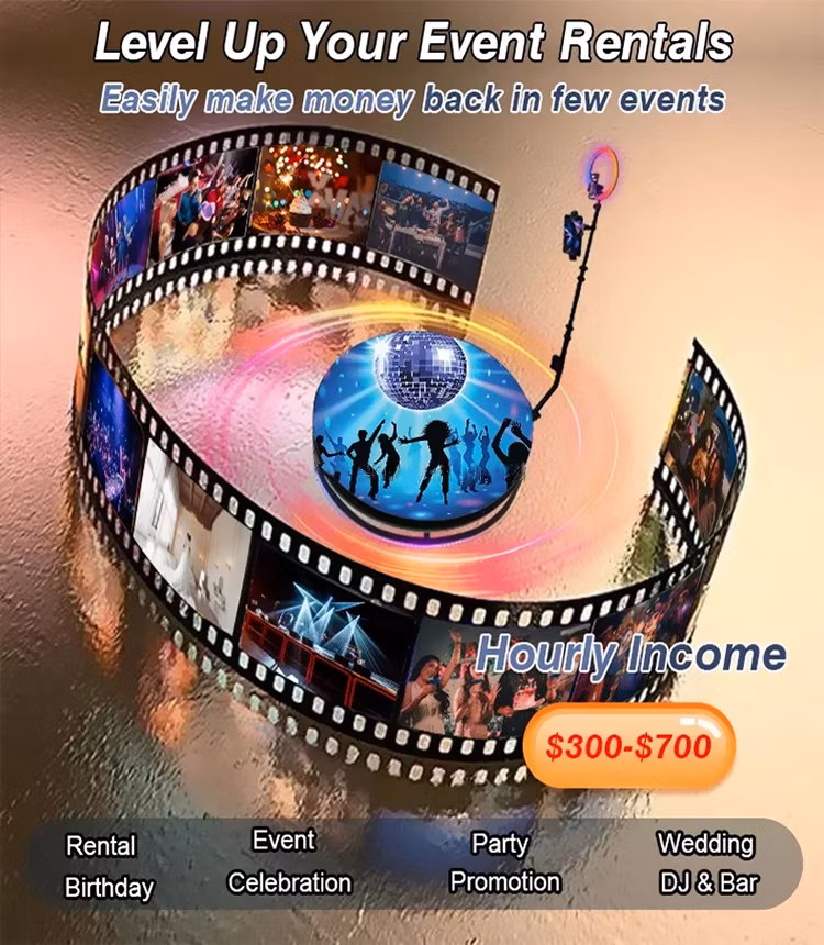 360 Degree Portable Photo Booth with Fill Light iPad Selfie Video 360 Photo Booth