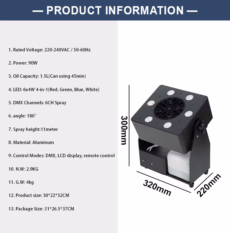 Xlighting Bubble Machine LEDs RGBW 4 in 1 with 11 Meter Height and 180&deg; Spray Angle DMX Control Aluminium Bubble Machine