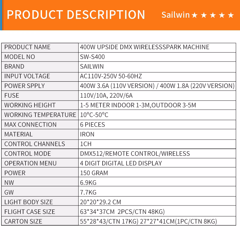 EU Stock 400W Wireless Remote Cold Spark Machine Spark Fireworks