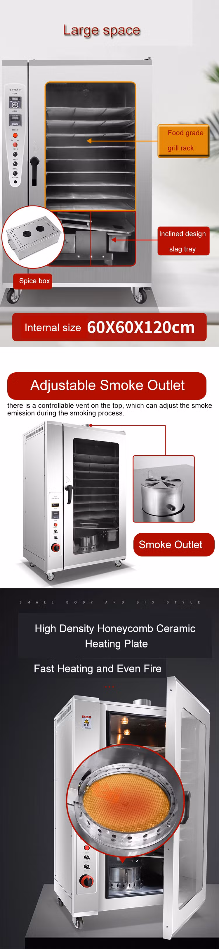 New Design Smoker Oven Strong Loading-Bearing Capacity BBQ Smoker Industrial Fish Smoking Machine