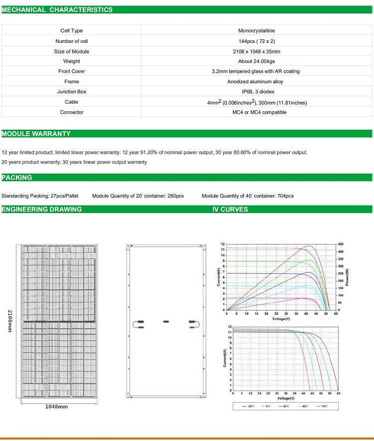 Hot Sale Photovoltaic Power Station 410W 430W Solar Panels 450 Watt Solar Panel Solar Energy System