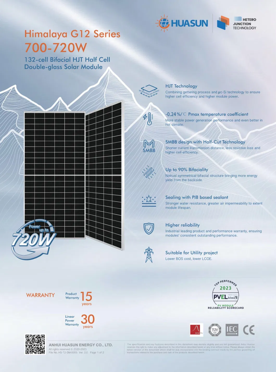 Huasun 132 Cells 700 Watt PV Panel Hjt Solar Module Bifacial 705W 710W 720W Solar Panel