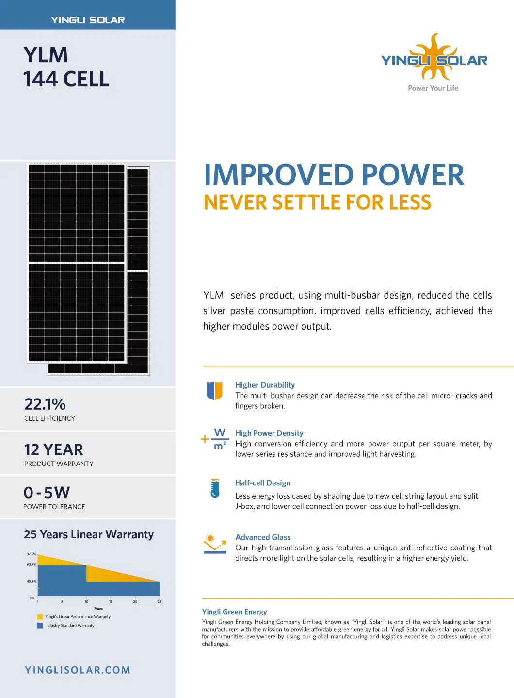 Yingli Solar Monocrystalline Solar Power Panels 450 Watt 144 Cells Solar Panel in China