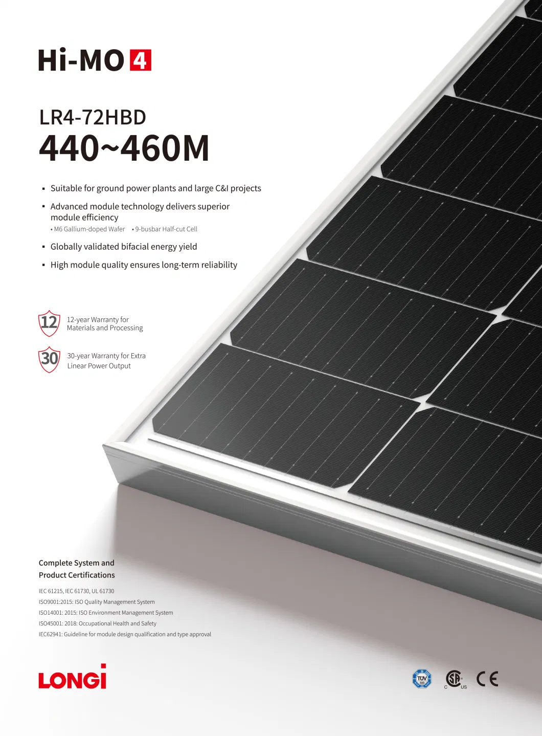 Longi Hi-Mo 4m Lr4-72hbd-450m 450W 450 Watt Solar Panel