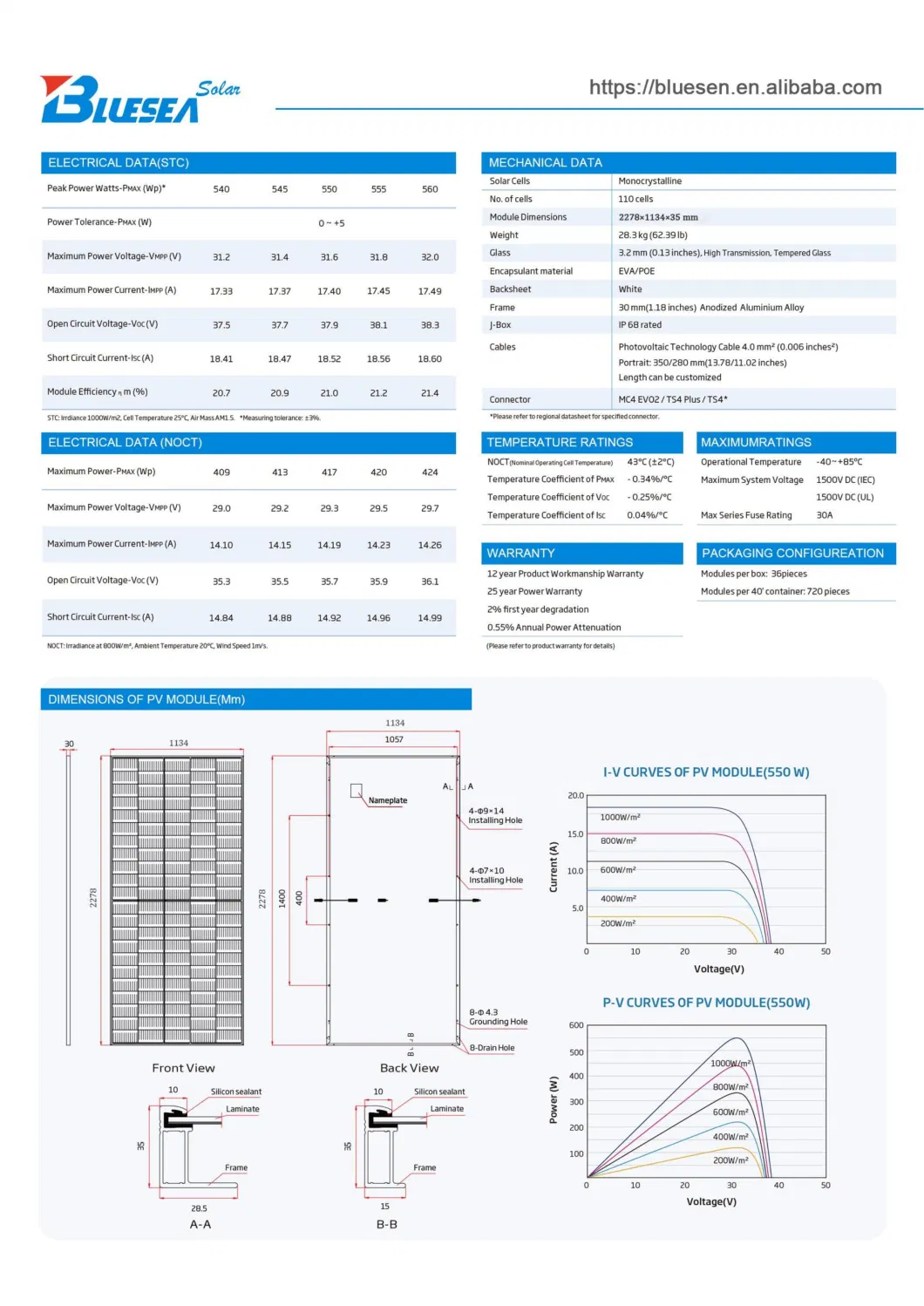 PV Module 400W 600W Mono Panel Solar 550W 48V Germany Solar Panel 550 Watt 560W Solar Panels