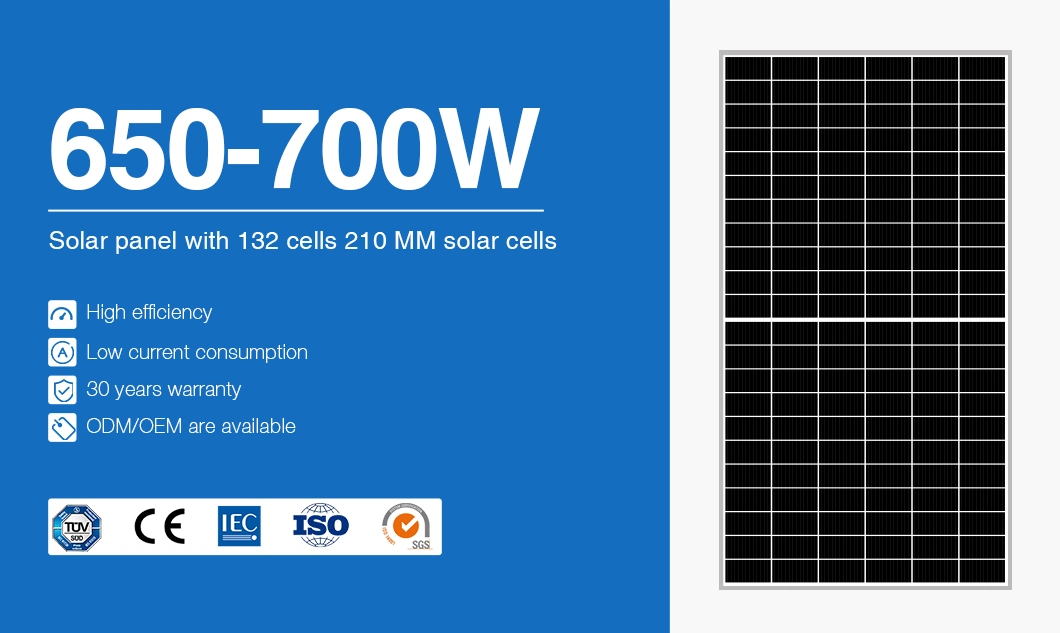 Hot Sale Monocrystalline Solar Power 500W 550W 600W 700W Solar Panels High Quality with 25 Years Warranty