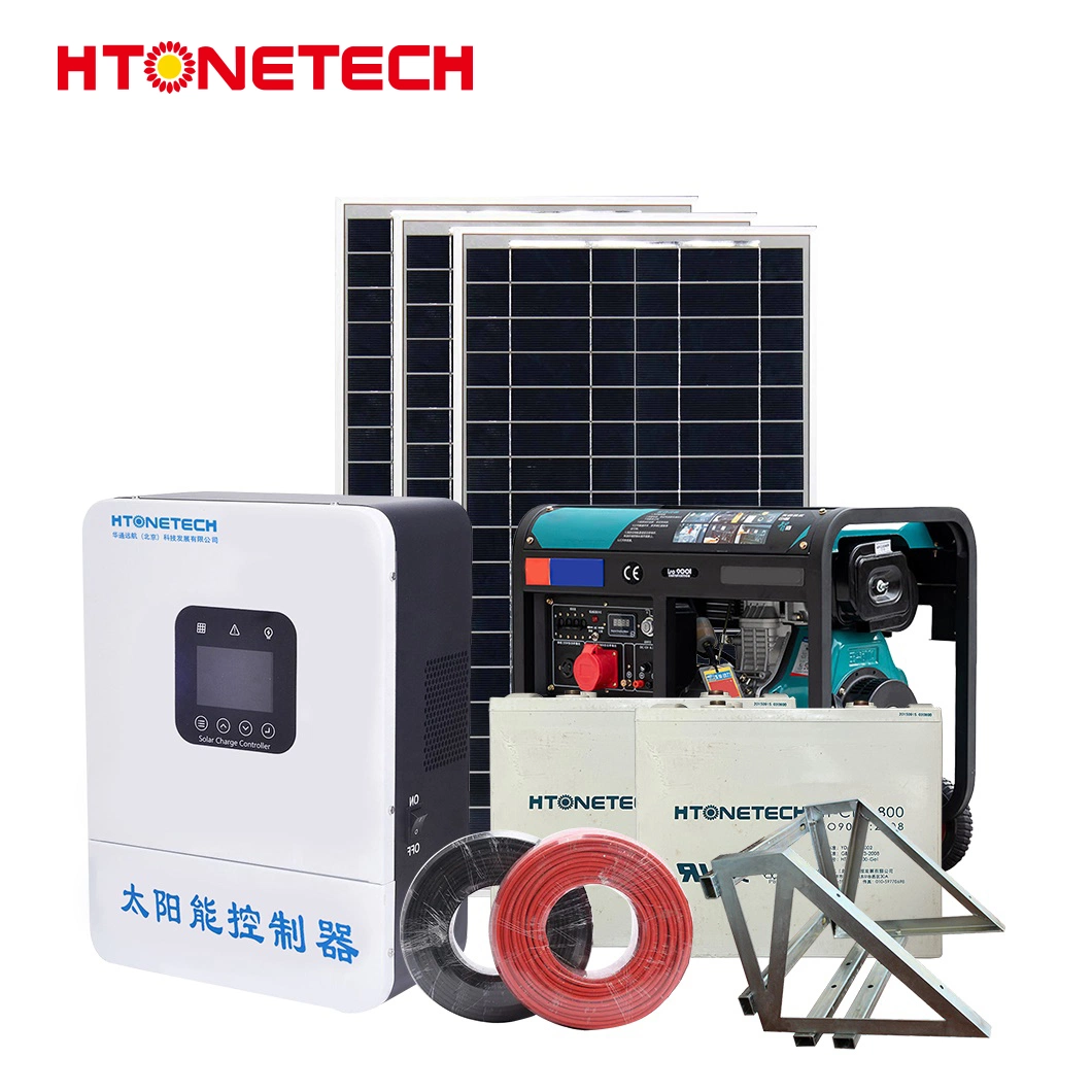 Htonetech Mini Solar Panels System off Grid China 5kw 10kw 25kw 30W 65kw 450 Watt Monocrystalline Solar Panel 82 kVA Diesel Generator Solar Energy System Hibrid