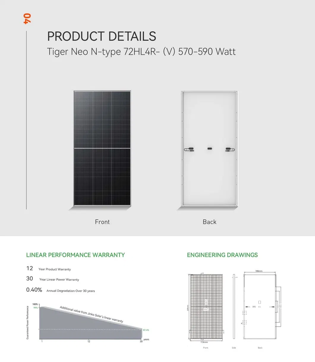 Cstock Available Jinko 575W 580W 585W 590W Monocrystalline Solar Module Panel with 25years Warranty