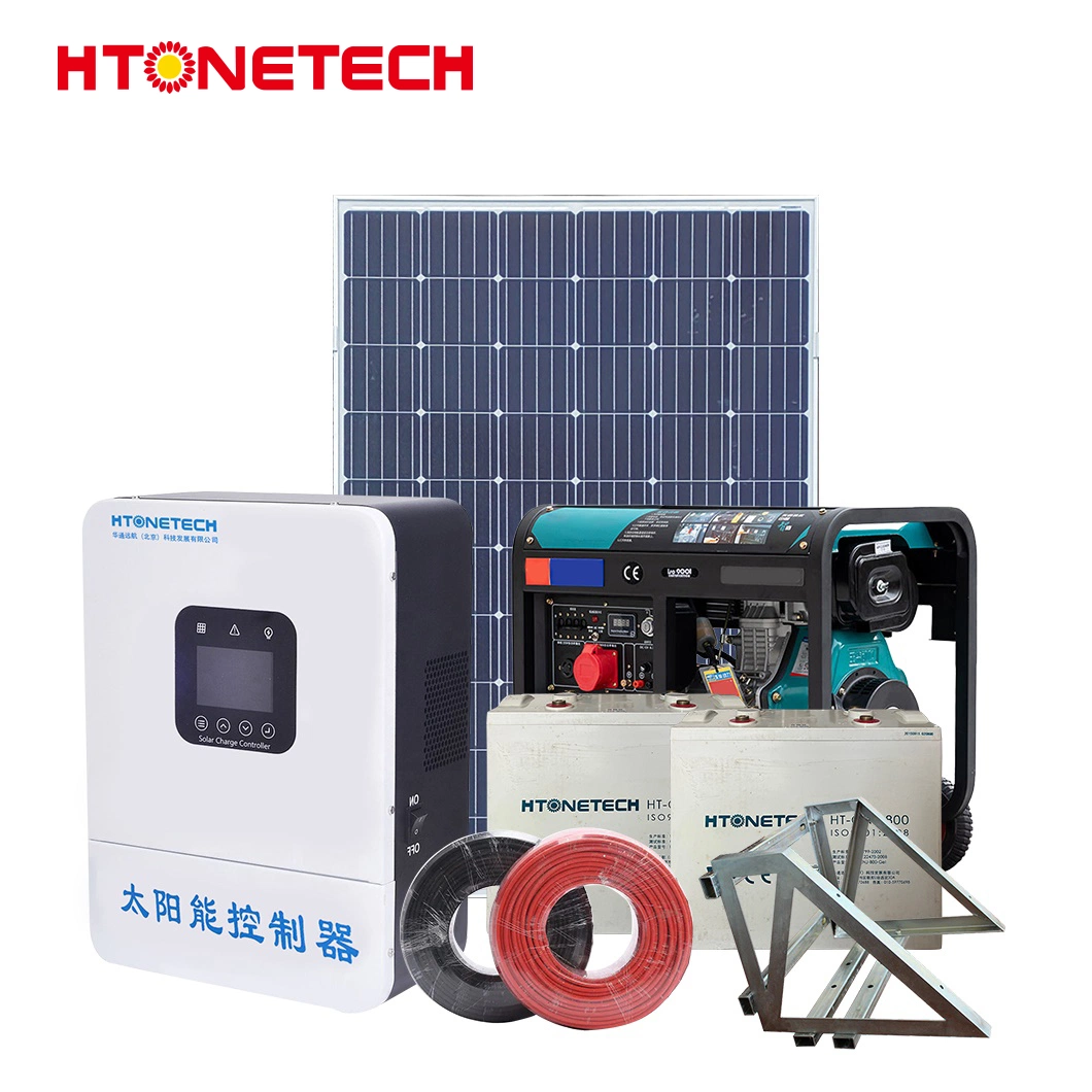 Htonetech Mini Solar Panels System off Grid China 5kw 10kw 25kw 30W 65kw 450 Watt Monocrystalline Solar Panel 82 kVA Diesel Generator Solar Energy System Hibrid