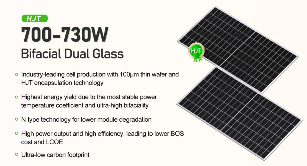 Solar Photovoltaic 680W 700W 730W Hjt Bifacial Solar Panels 700 Watt