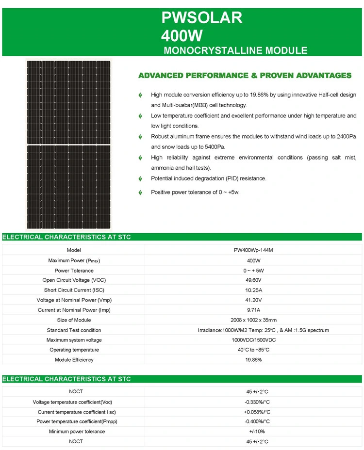 OEM/ODM Direct Wholesale 400W 405W 410W 420W Panel Solar Rates 450 Watt Solar Panels Price From China