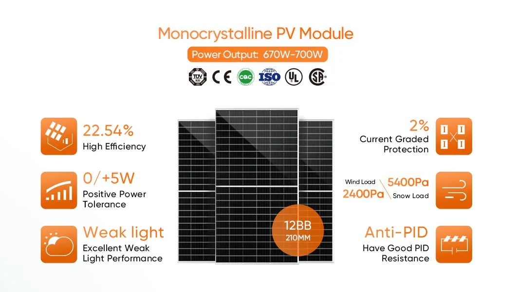 Europe Warehouse Solar Panel 700W 660W 680W Bifacial PV Pannello Solare Da Monocrystalline