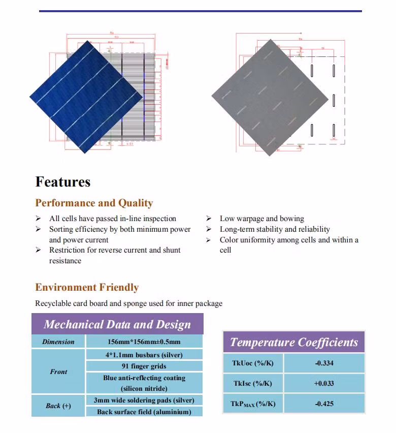 Mono Solar Cells 5bb Monocrystalline for Solar Plate Module