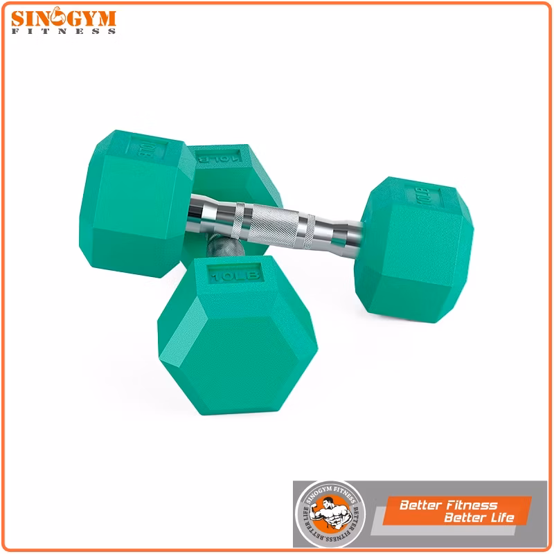 Color Rubber Coated Hexagonal or Octagonal End Knurling Grip Dumbbell