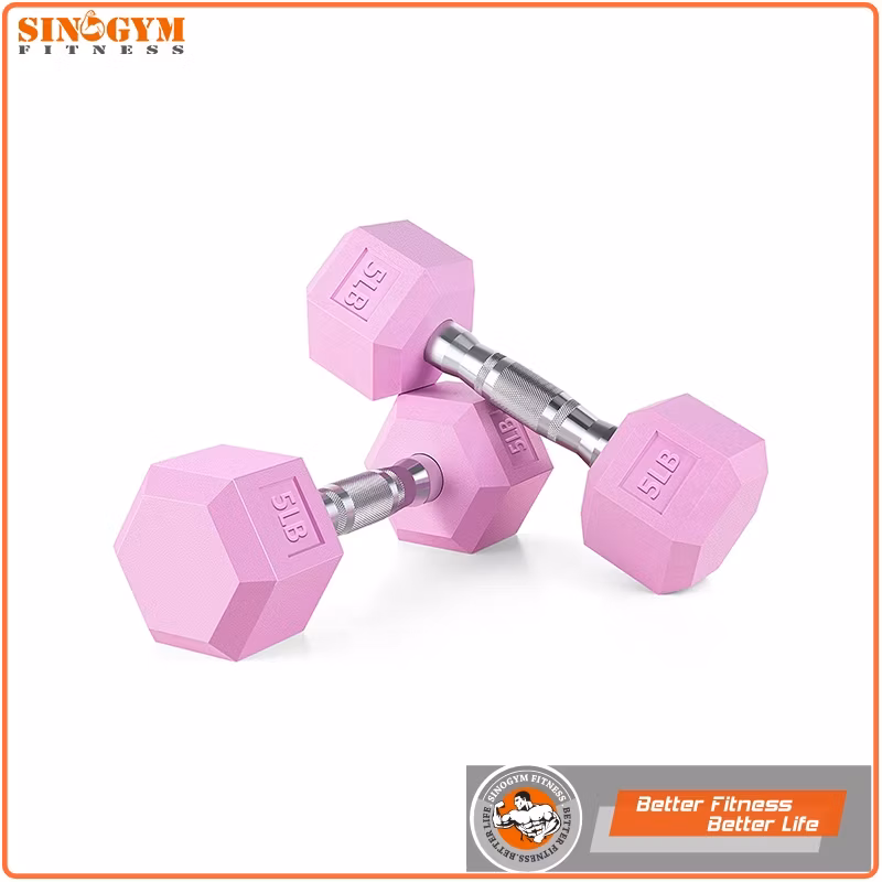 Color Rubber Coated Hexagonal or Octagonal End Knurling Grip Dumbbell