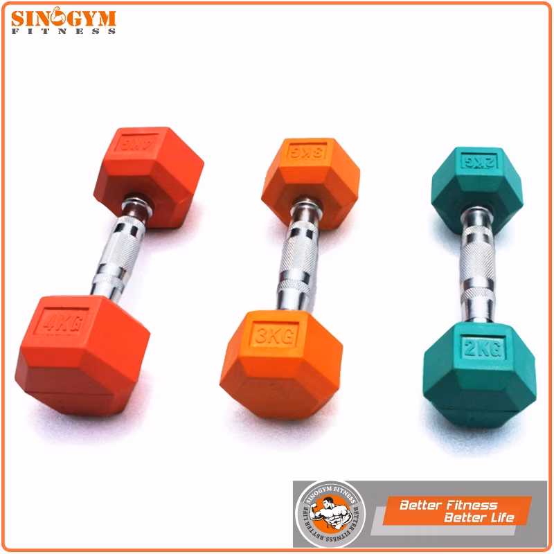 Color Rubber Coated Hexagonal or Octagonal End Knurling Grip Dumbbell