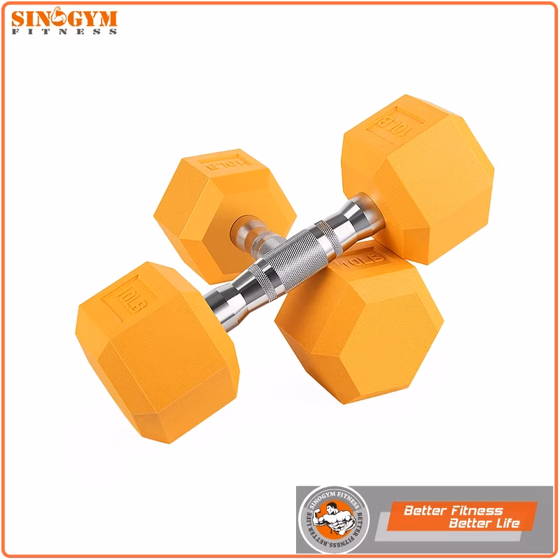 Color Rubber Coated Hexagonal or Octagonal End Knurling Grip Dumbbell