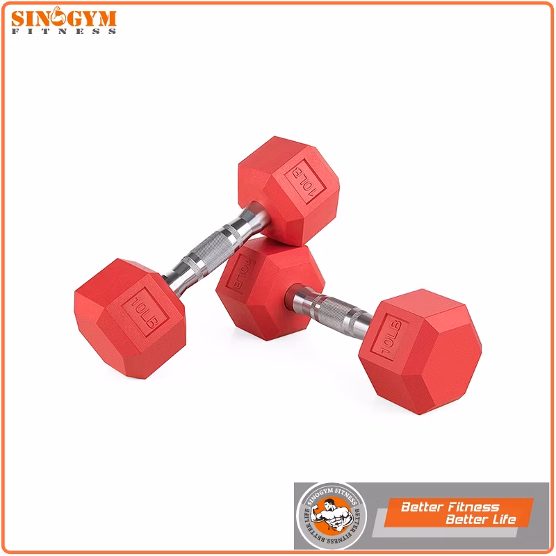 Color Rubber Coated Hexagonal or Octagonal End Knurling Grip Dumbbell