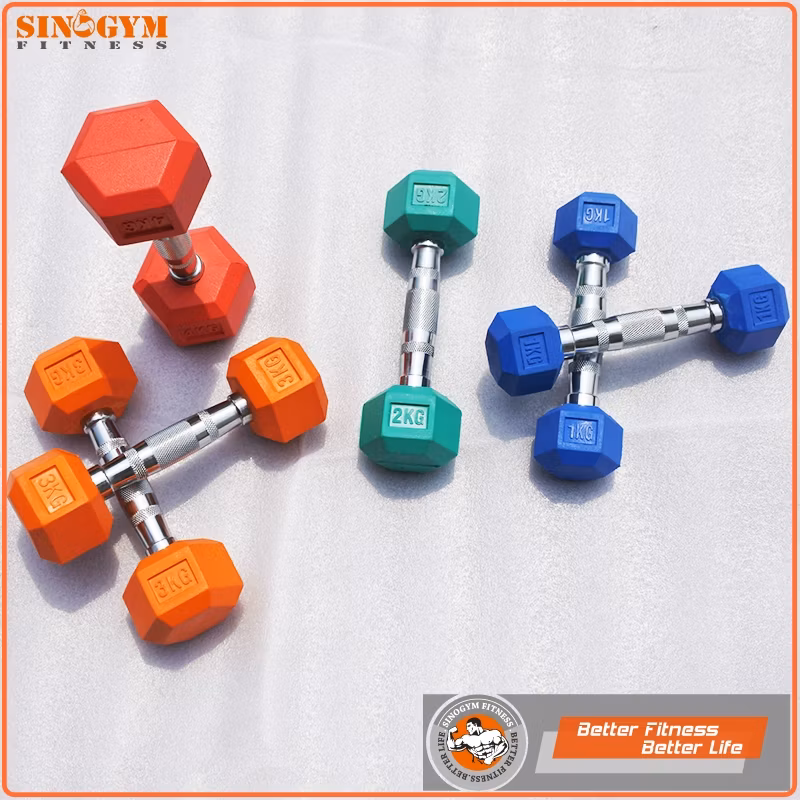 Color Rubber Coated Hexagonal or Octagonal End Knurling Grip Dumbbell