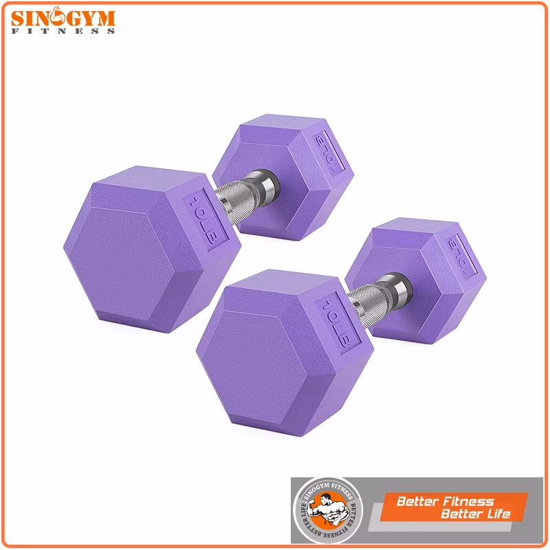 Color Rubber Coated Hexagonal or Octagonal End Knurling Grip Dumbbell