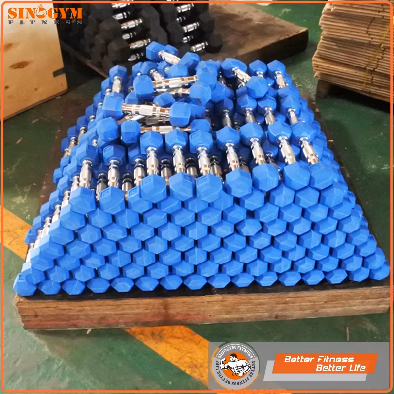 Color Rubber Coated Hexagonal or Octagonal End Knurling Grip Dumbbell