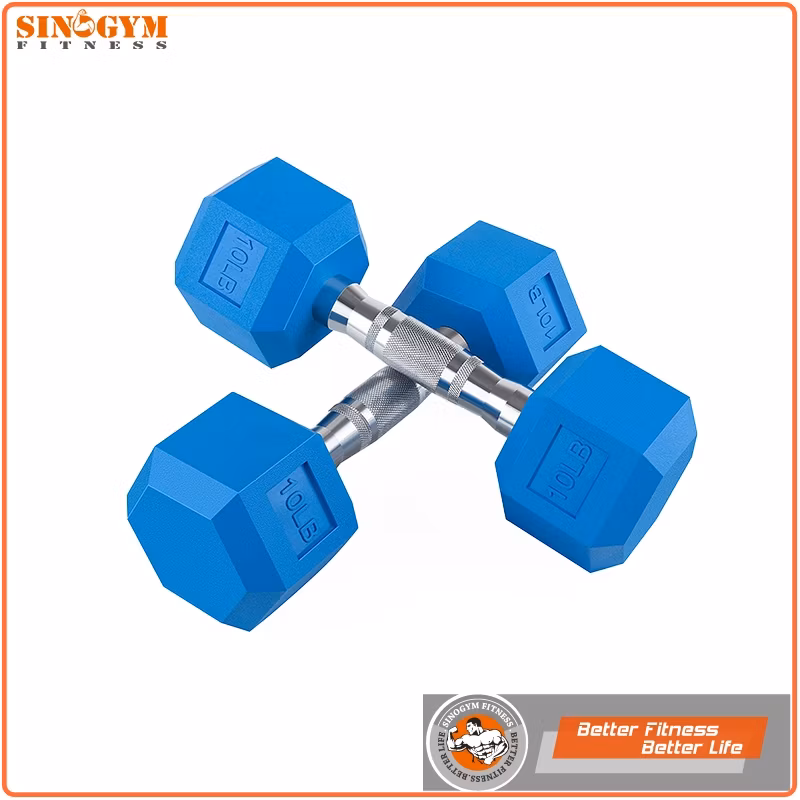 Color Rubber Coated Hexagonal or Octagonal End Knurling Grip Dumbbell