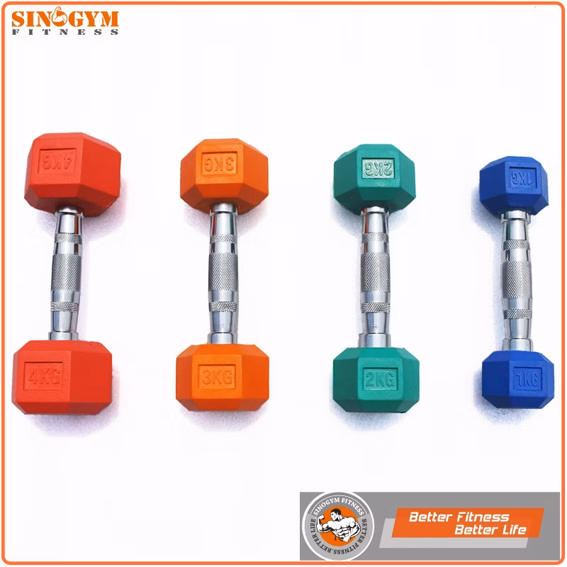 Color Rubber Coated Hexagonal or Octagonal End Knurling Grip Dumbbell