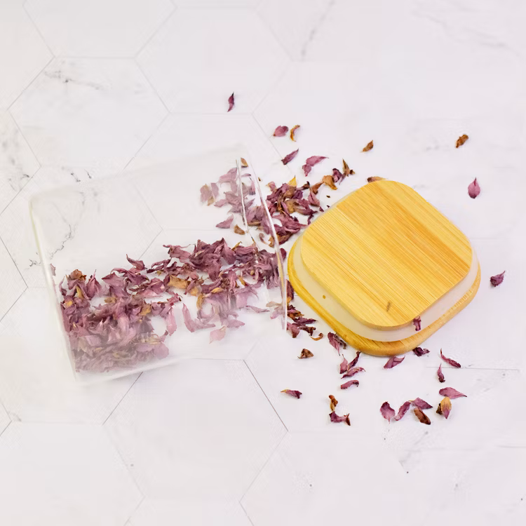 China Supply Pre Roll Glass Storage Jar with Decorative Airtight Bamboo Lid Multi Use Stash Container for Flower Tea Candy Q-Tips Oil for The Bedroom Kitchen