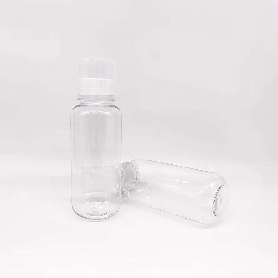Pet Plastic 250ml Gargle Water Boston Round Shape Clear Mouthwash Bottle with Measuring Cup
