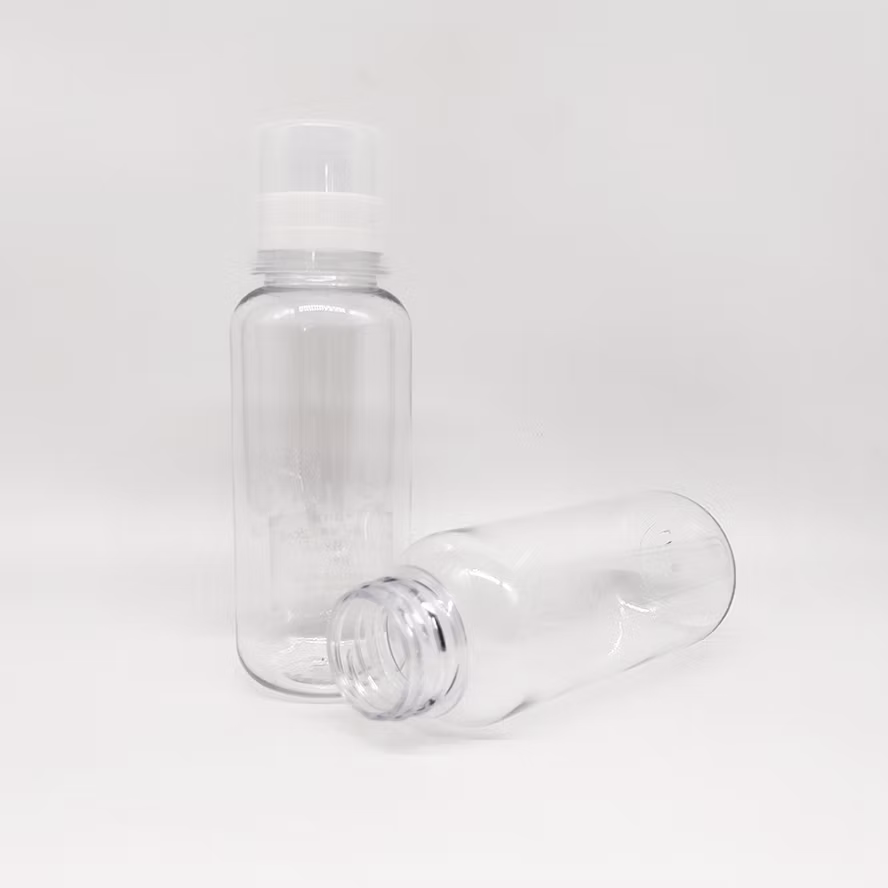 Pet Plastic 250ml Gargle Water Boston Round Shape Clear Mouthwash Bottle with Measuring Cup