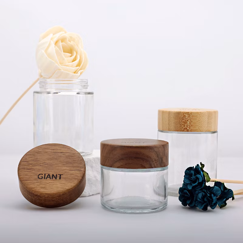 China Supply Pre Roll Glass Storage Jar with Decorative Airtight Bamboo Lid Multi Use Stash Container for Flower Tea Candy Q-Tips Oil for The Bedroom Kitchen
