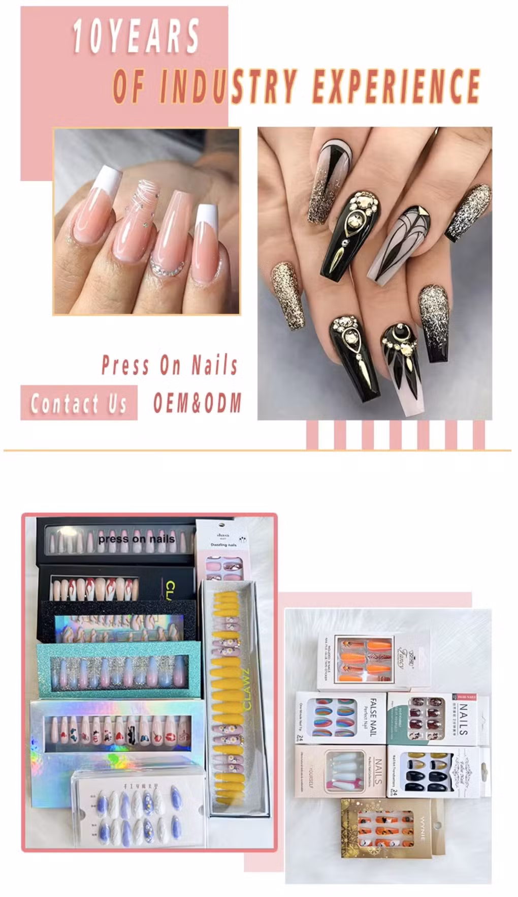Private Label Handmade 24PCS Long Artificial Nails Polish OEM Ballerina Coffin Curved Green Flower Pearl Art Tips Rhinestones Extension ABS Press on False Nails