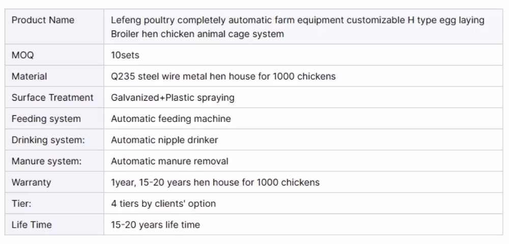 High Quanlity Completely Automatic Poultry Farming Equipment Customizable H Type Egg Chicken Layer Broiler Hen Chicken Animal Cage