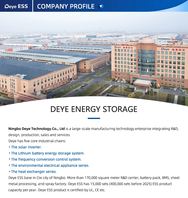 Deye Ess RW-F10.2 Scalable Capacity 200ah LiFePO4 Battery Solar System with Battery Energy Storage