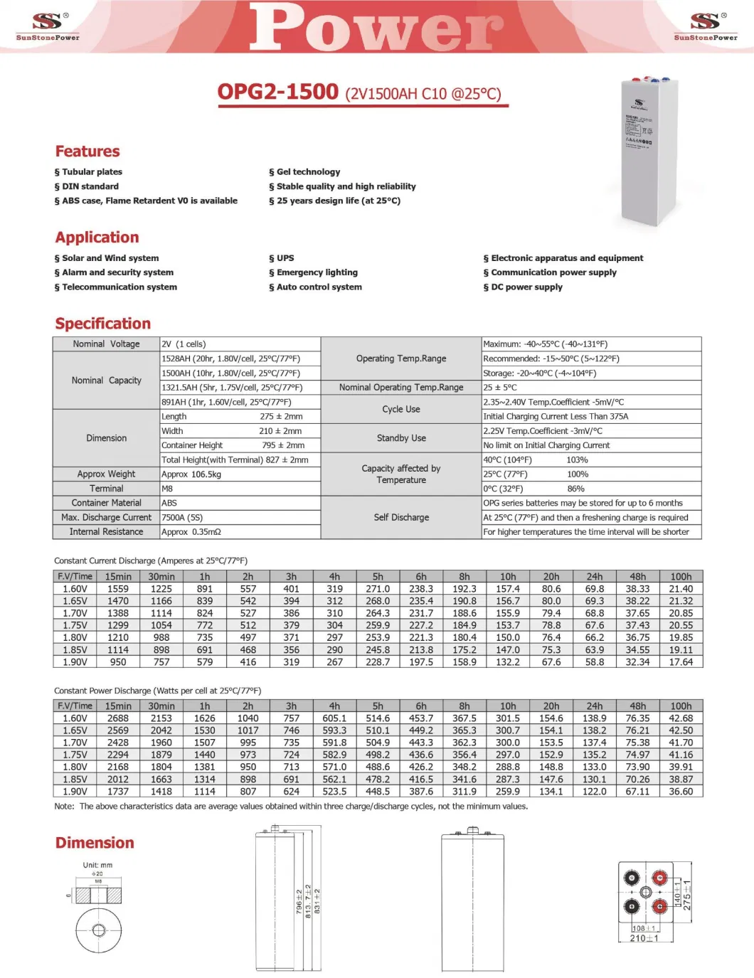 Solar Battery 2V 1500ah Opzv Battery for UPS Energy Storage