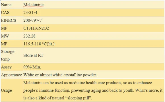 High Quality Antioxygen Melatonin Power CAS No.: 73-31-4